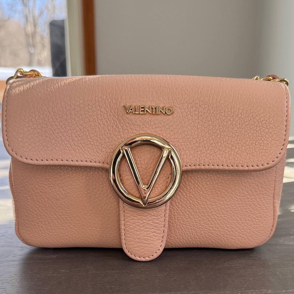Valentino Blush Pink Crossbody Bag with Gold Accents
